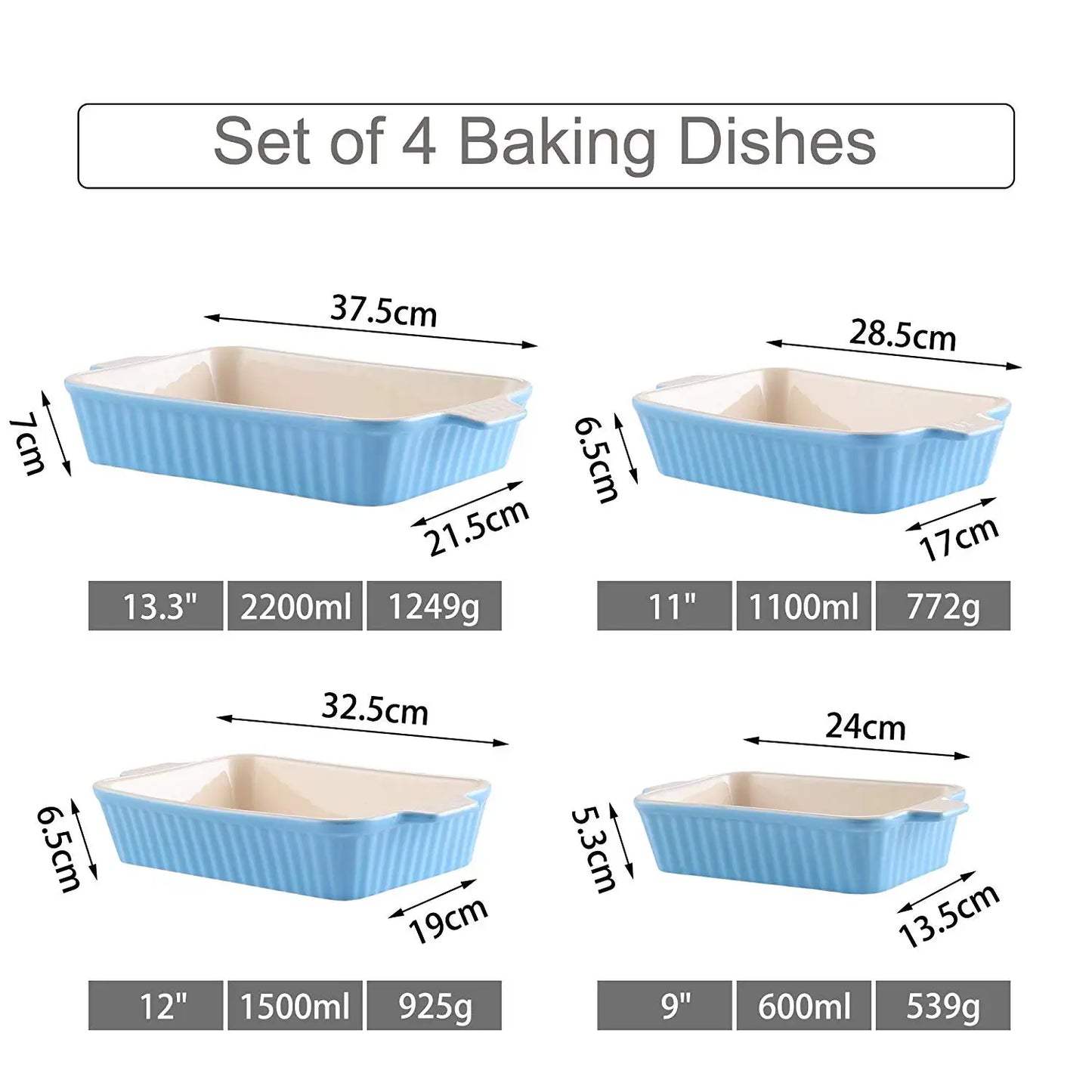 MALACASA 4 Piece Ceramic Baking Dish Set With Handles