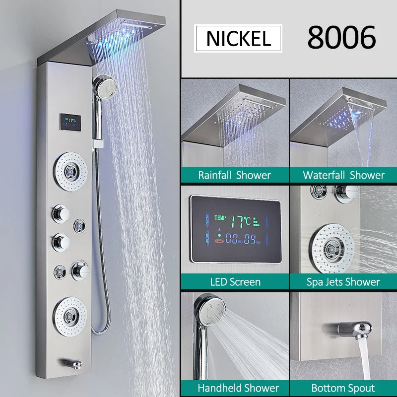 Quyanre Led Shower Panel Tower System With Rainfall Massage Spa