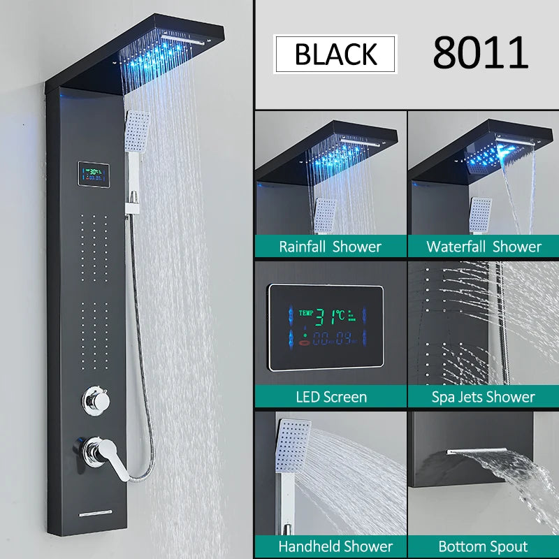 Quyanre Led Shower Panel Tower System With Rainfall Massage Spa