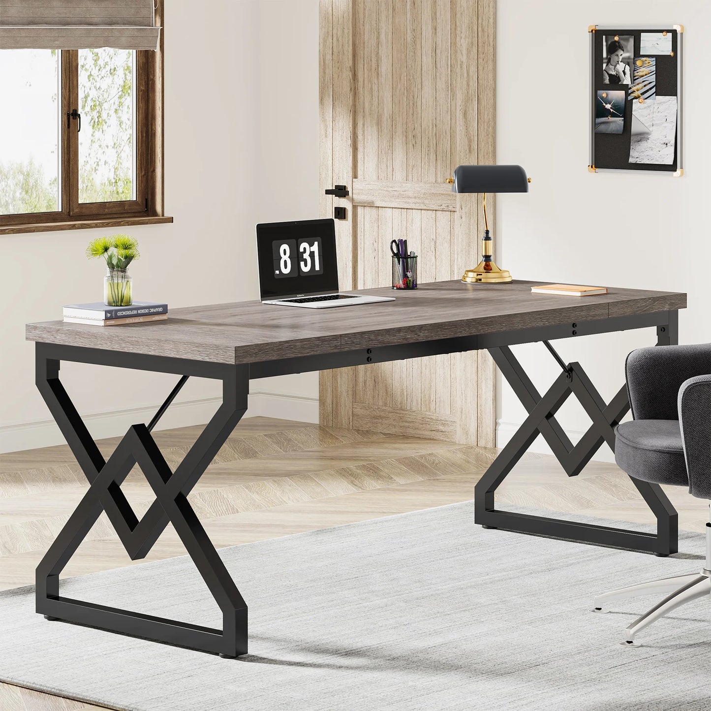 Tribesigns Industrial Executive Desk With Thick Tabletop And Metal Frame