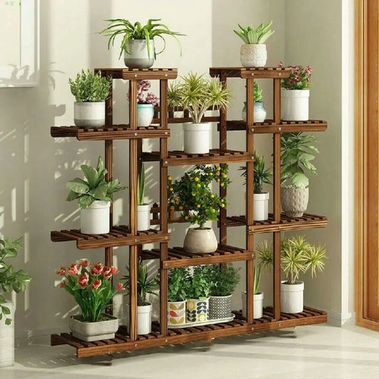 Wisfor Wooden Plant Shelf Multi-Tier Indoor Outdoor Plant Display Stand