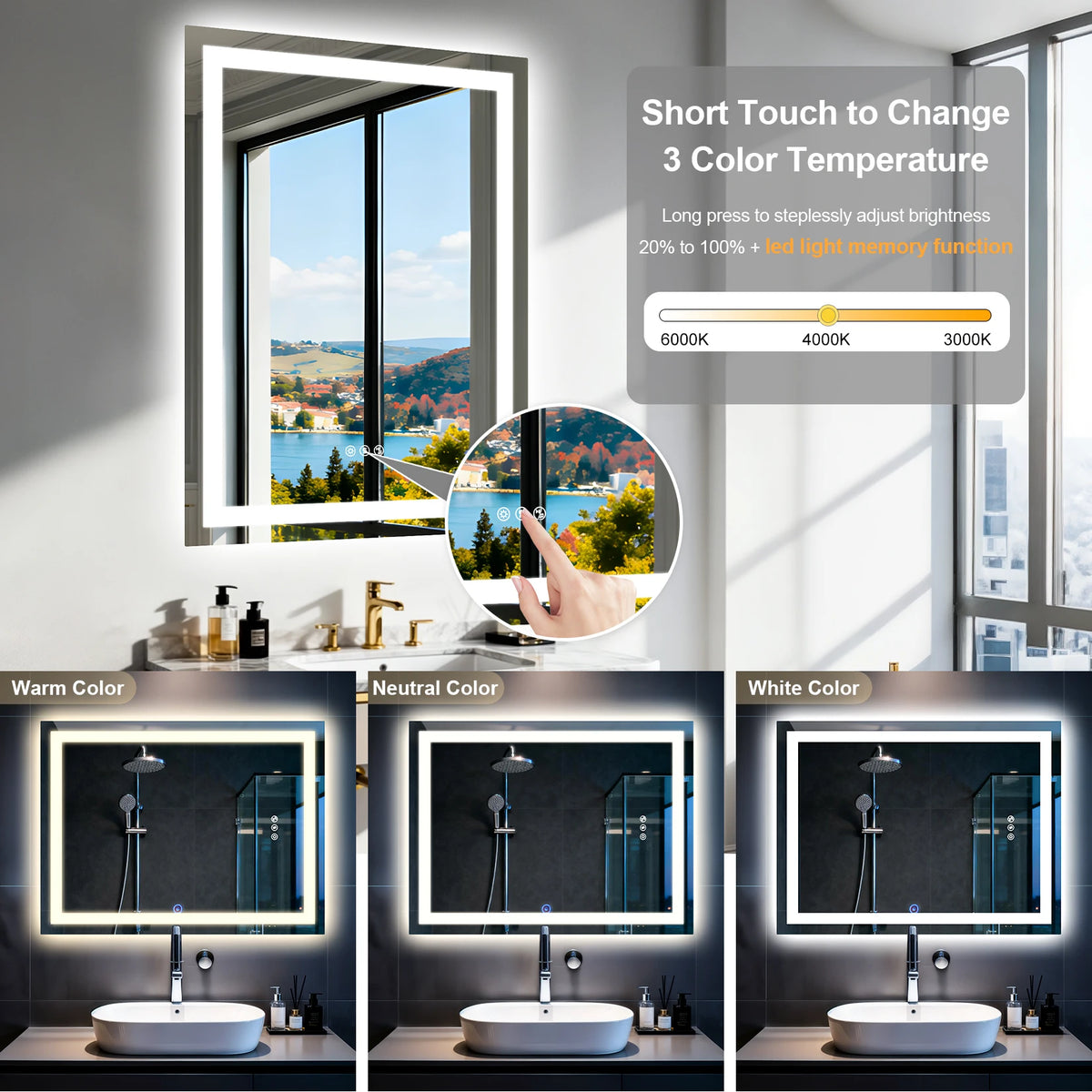Borwart Smart Led Bathroom Mirror Antifog Tempered Glass Dual Speaker