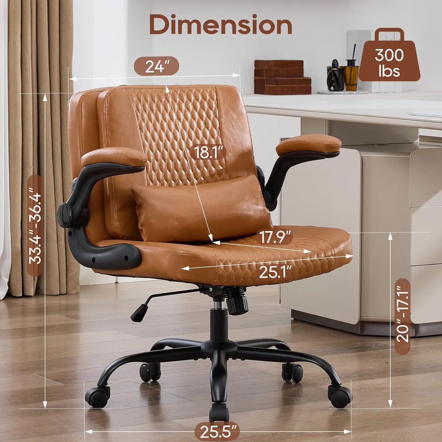 TCGBKAF Ergonomic Office Chair With Flip Backrest And PU Leather Arms
