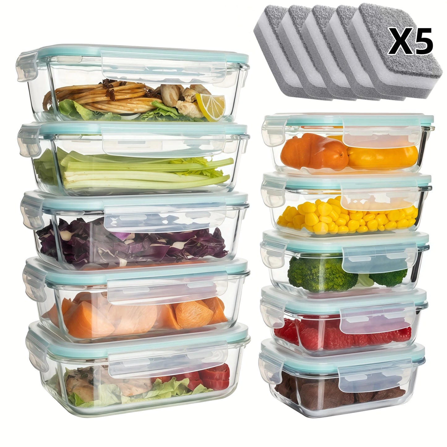 Airtight Glass Food Storage Containers 10 Piece Set