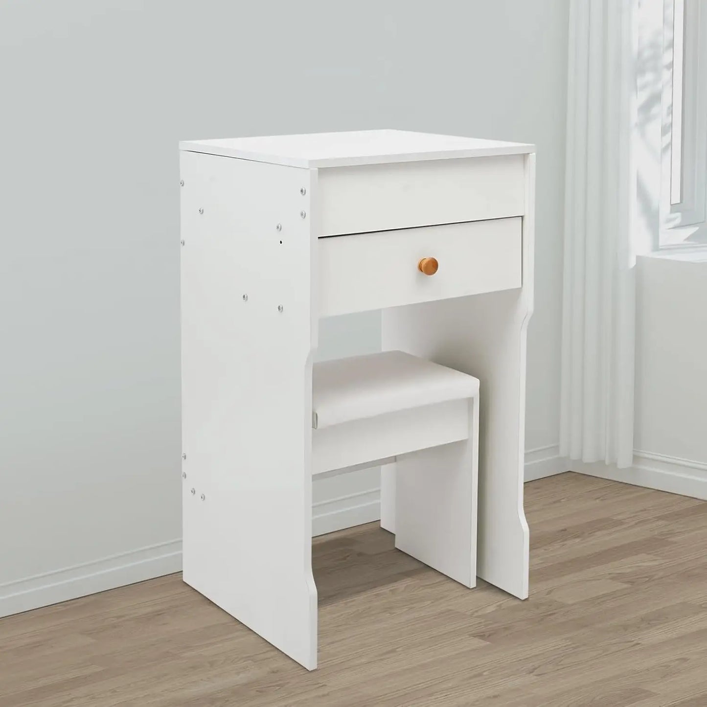 2-In-1 Flip Top Vanity Desk With Mirror Drawer And Padded Stool
