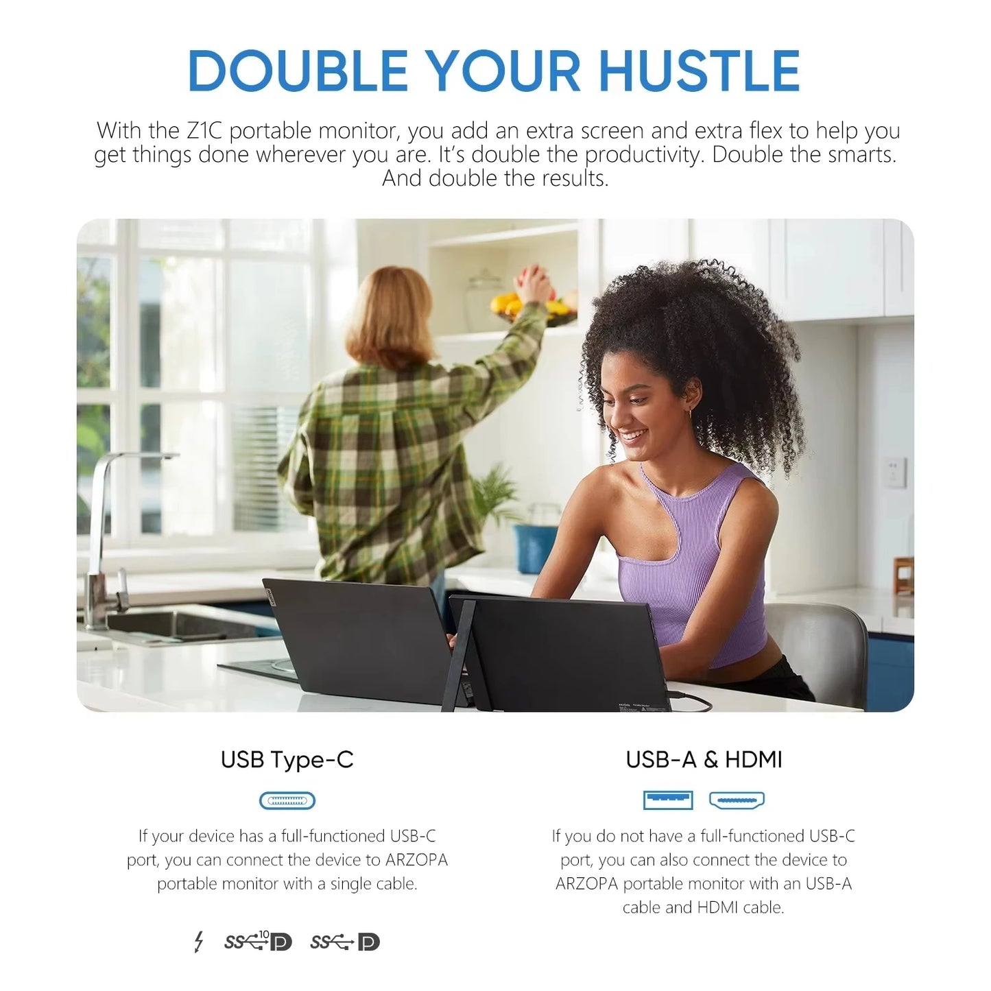 Arzopa Z1C 1080P Portable Monitor 100% sRGB For Mac PC