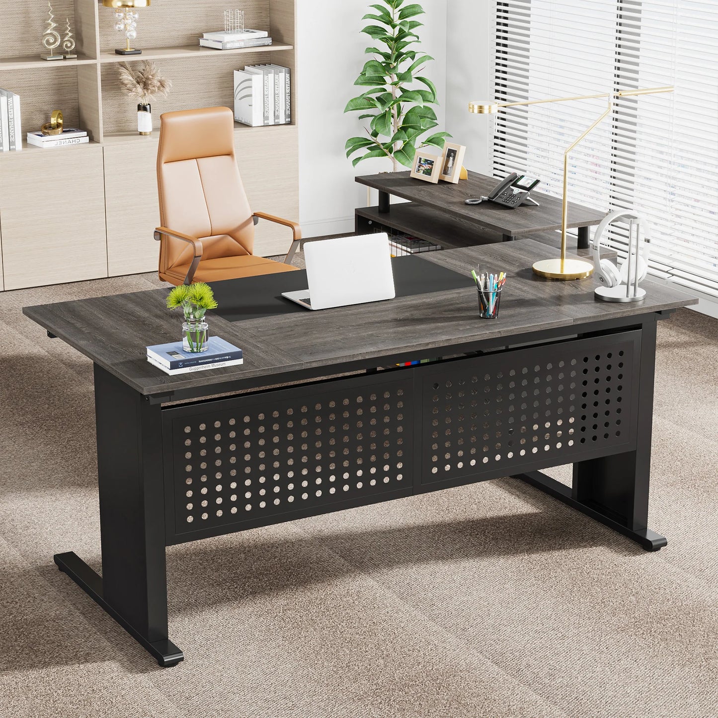 Tribesigns L Shaped Executive Desk With File Cabinet
