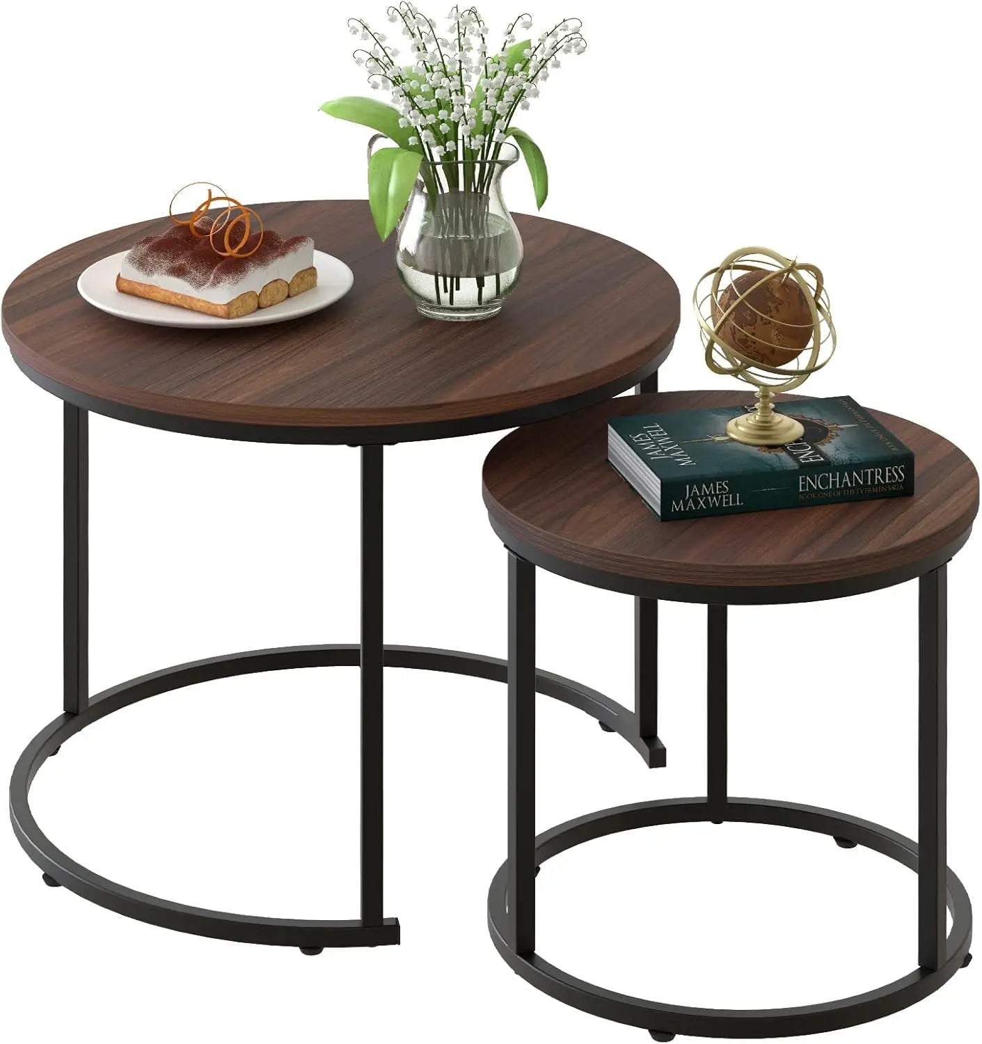 Xiuwo Nesting Coffee Tables Set White Marble Pattern Golden Frame
