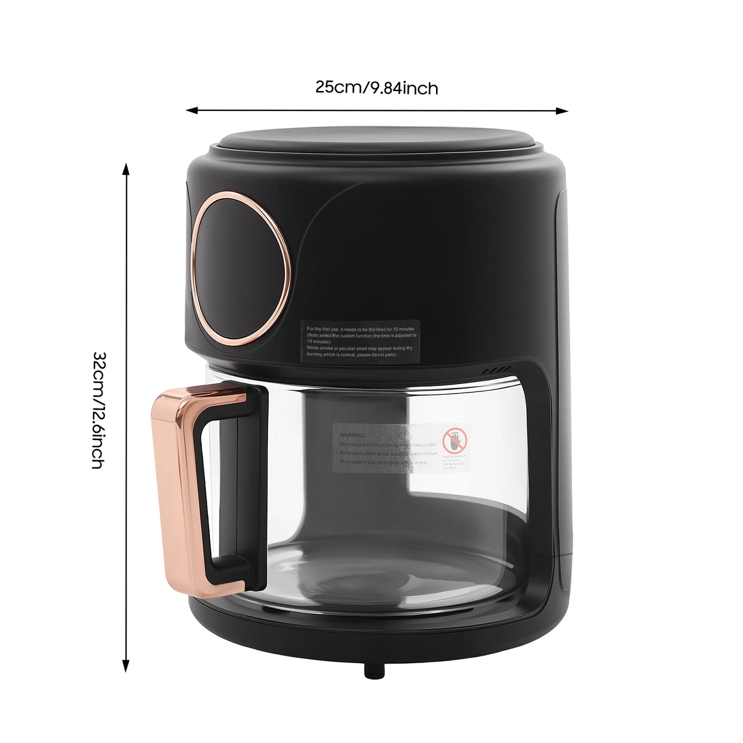 1200W 360 Degree View Air Fryer With Four Liter Stainless Steel Grill