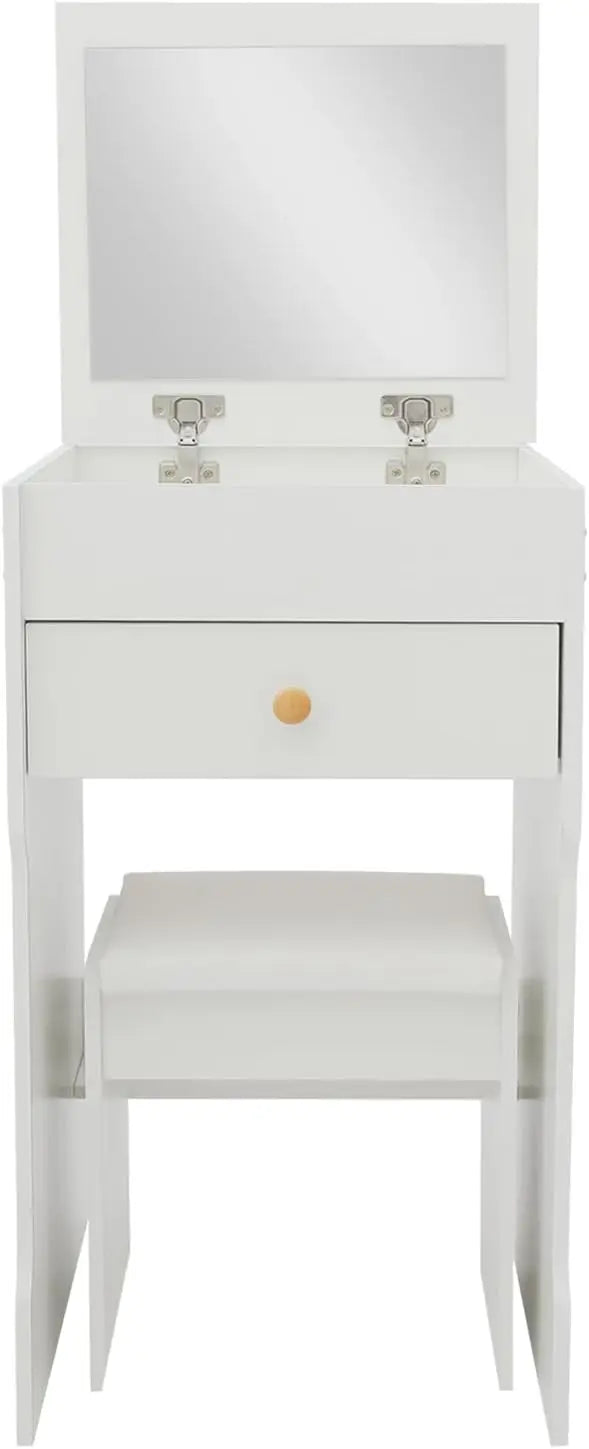 2-In-1 Flip Top Vanity Desk With Mirror Drawer And Padded Stool
