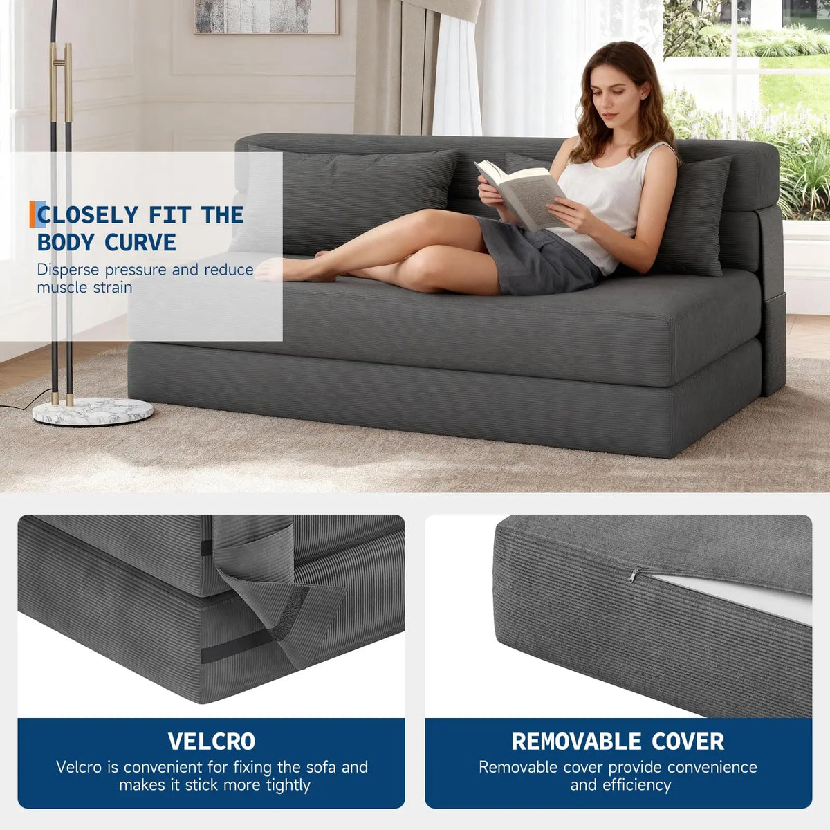 HobbyLane 4-in-1 Folding Sofa Bed Convertible Corduroy Loveseat