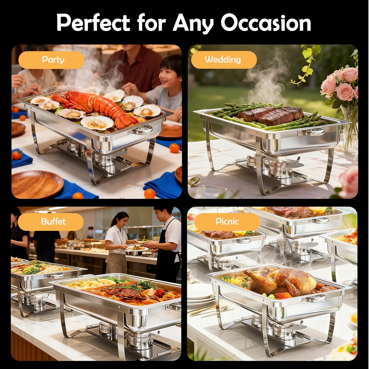 Stainless Steel Chafer Chafing Dish Buffet Set With Food Pan