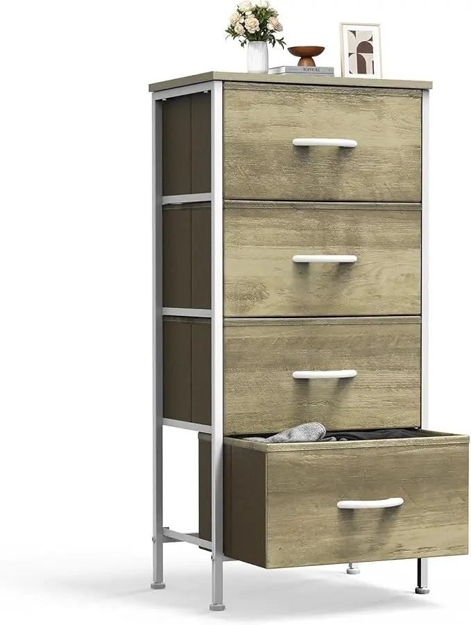 XIUWO Sweetcrispy Nightstand Bedside Table With 4 Fabric Drawers