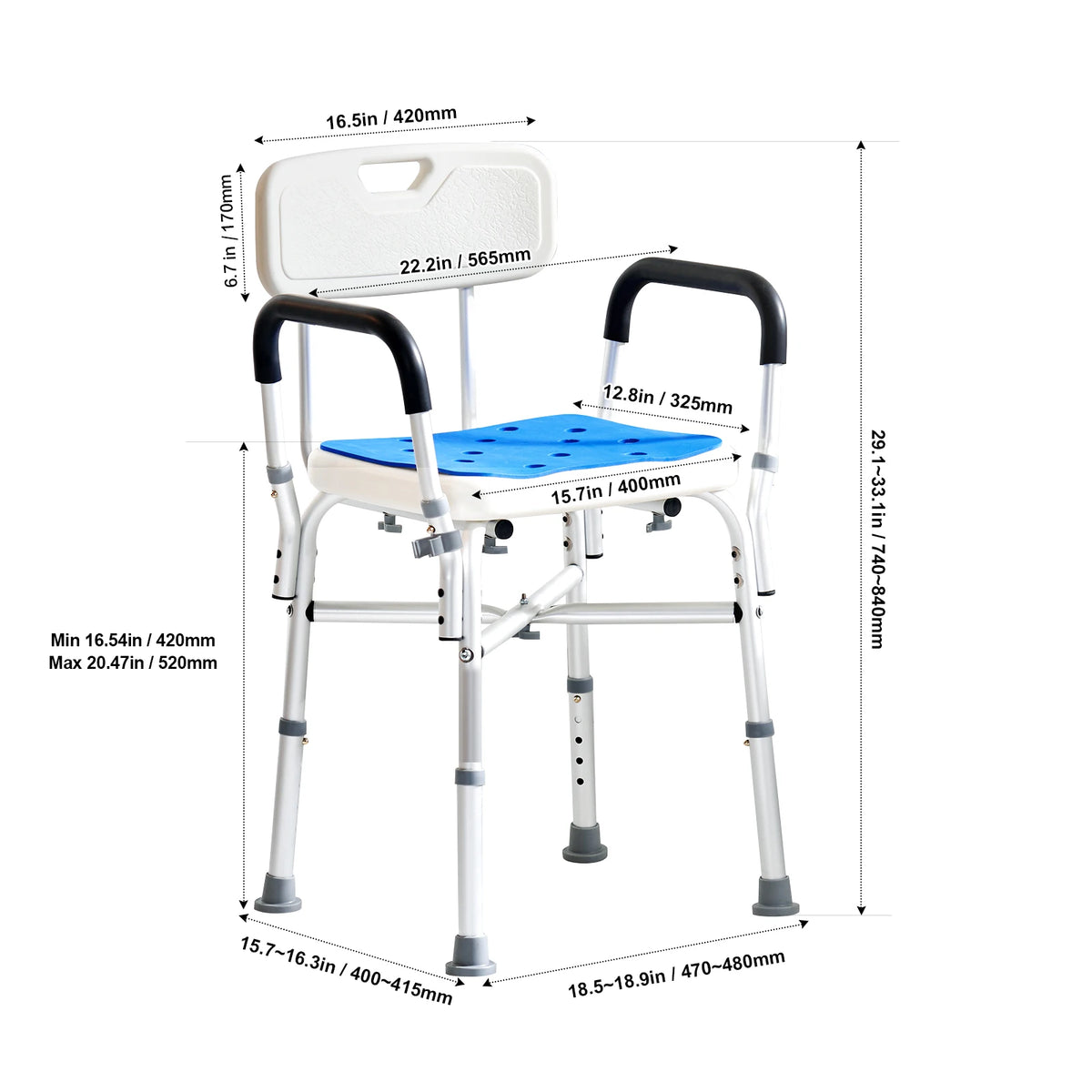 Adjustable Height Shower Chair Bench Seat Bathtub Support 400 Lbs