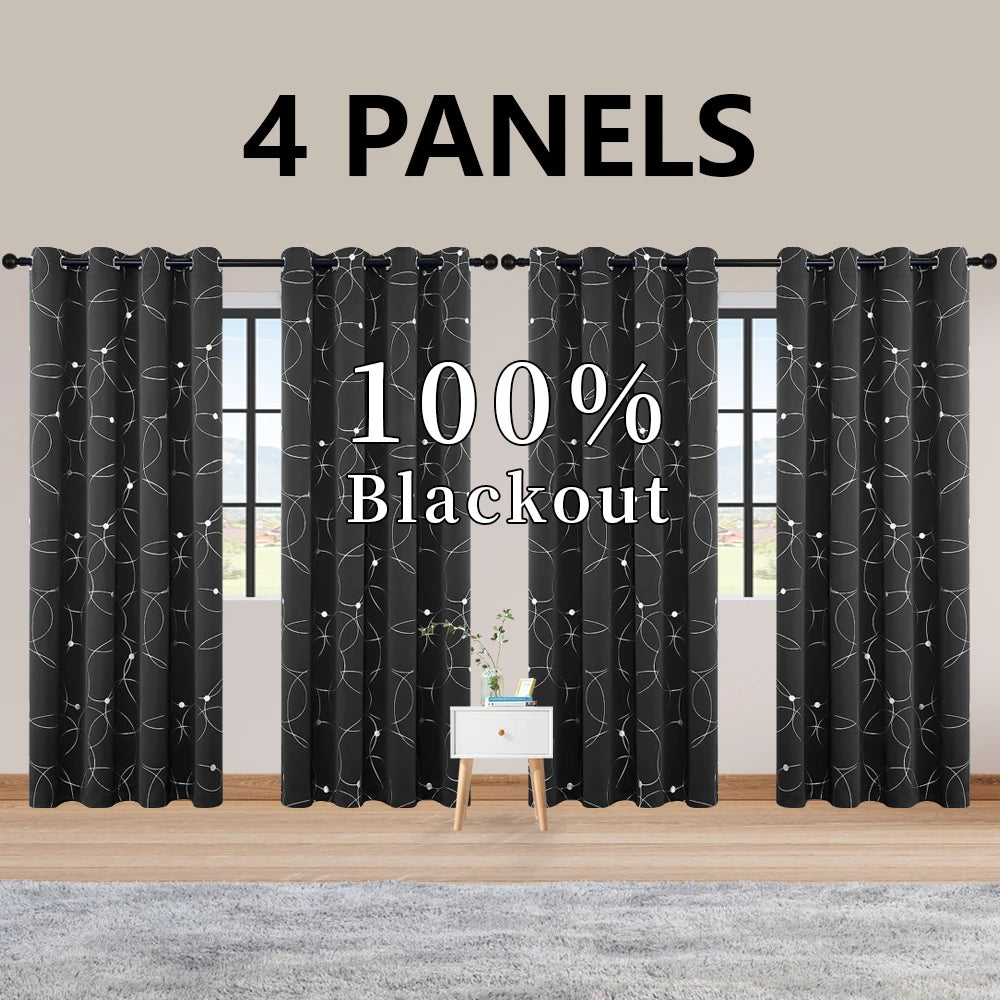 4-Pack Blackout Curtain Panels With Foil Circle Dot Print