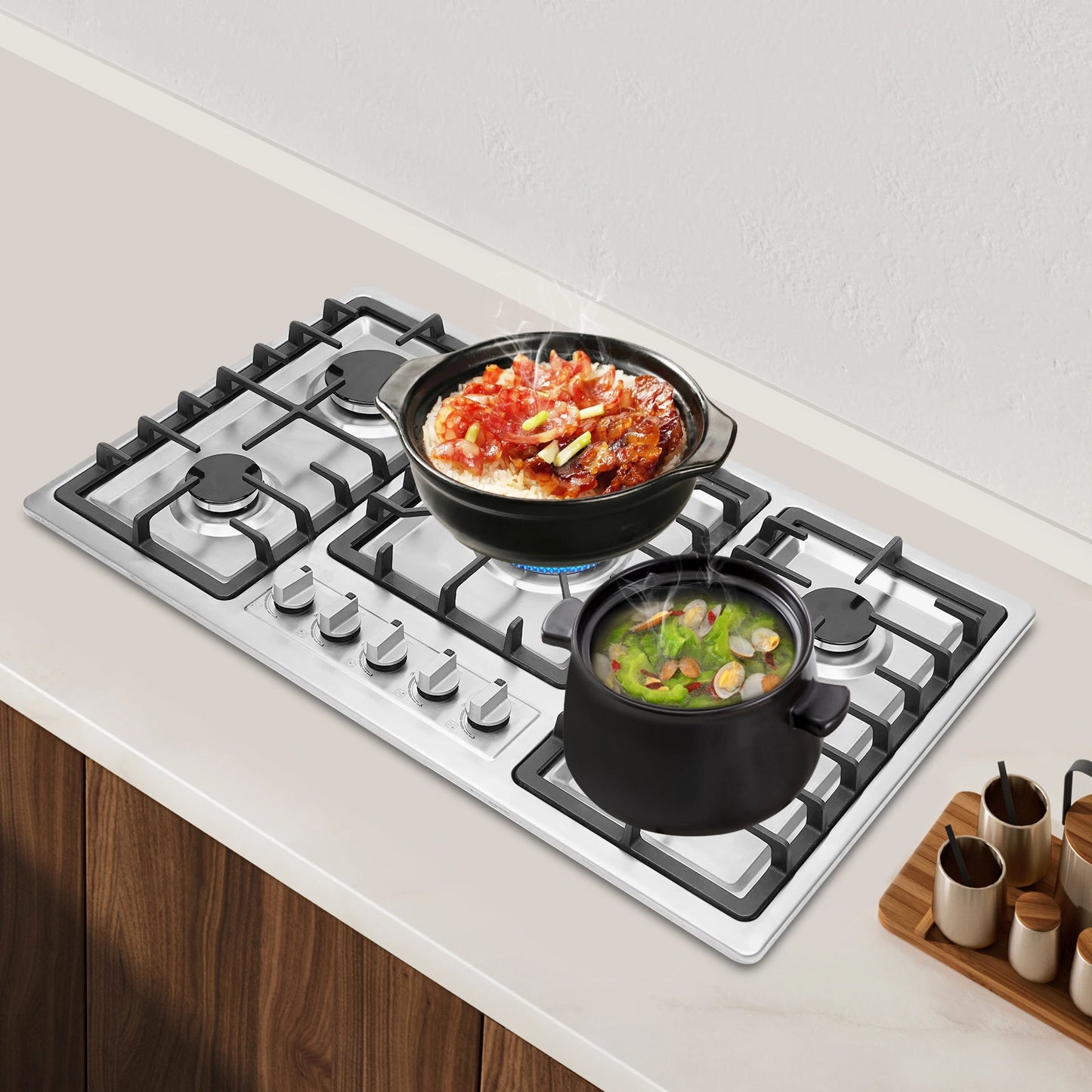 Sweetmile 5 Burner Built In Gas Cooktop Stainless Steel Natural Gas Propane