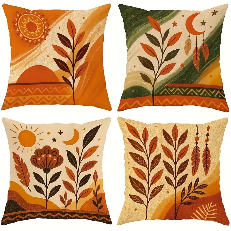 Bohemian Autumn Leaf Sunset Throw Pillow Covers for Home Decor