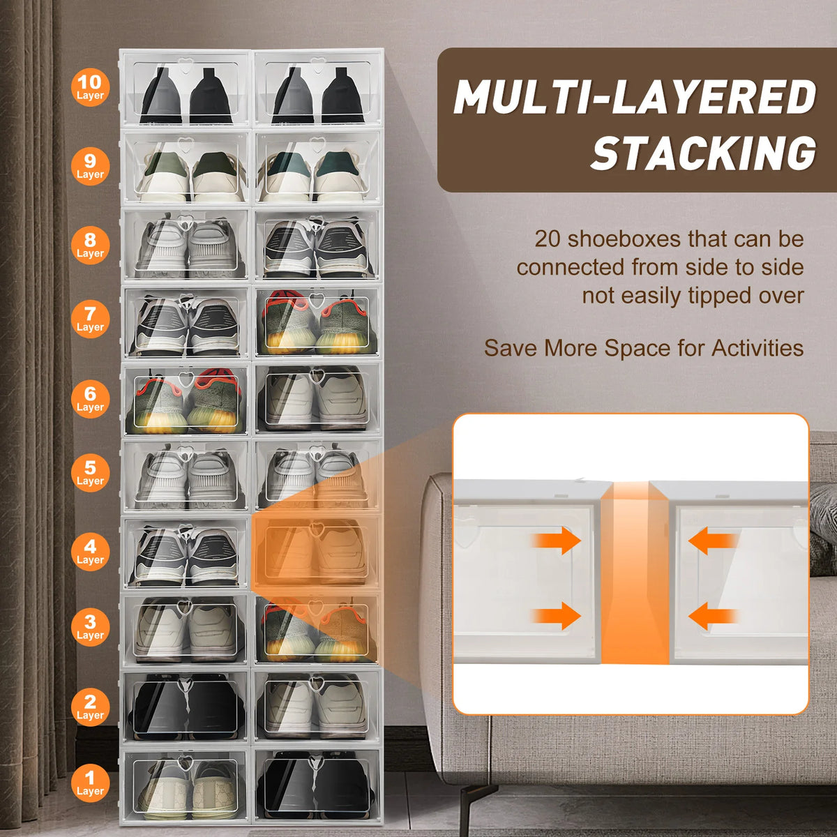 Bymaocar Stackable Shoe Storage Boxes With Side Flap Design
