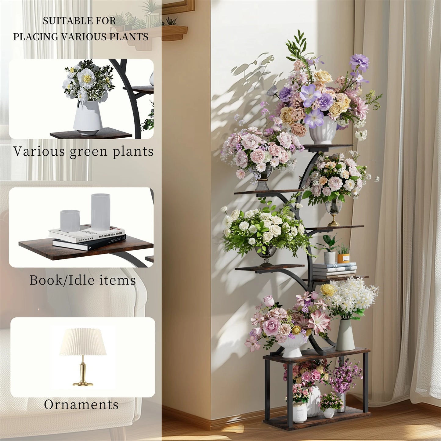 7 Tier Tree Shaped Plant Stand Metal Flower Pot Display