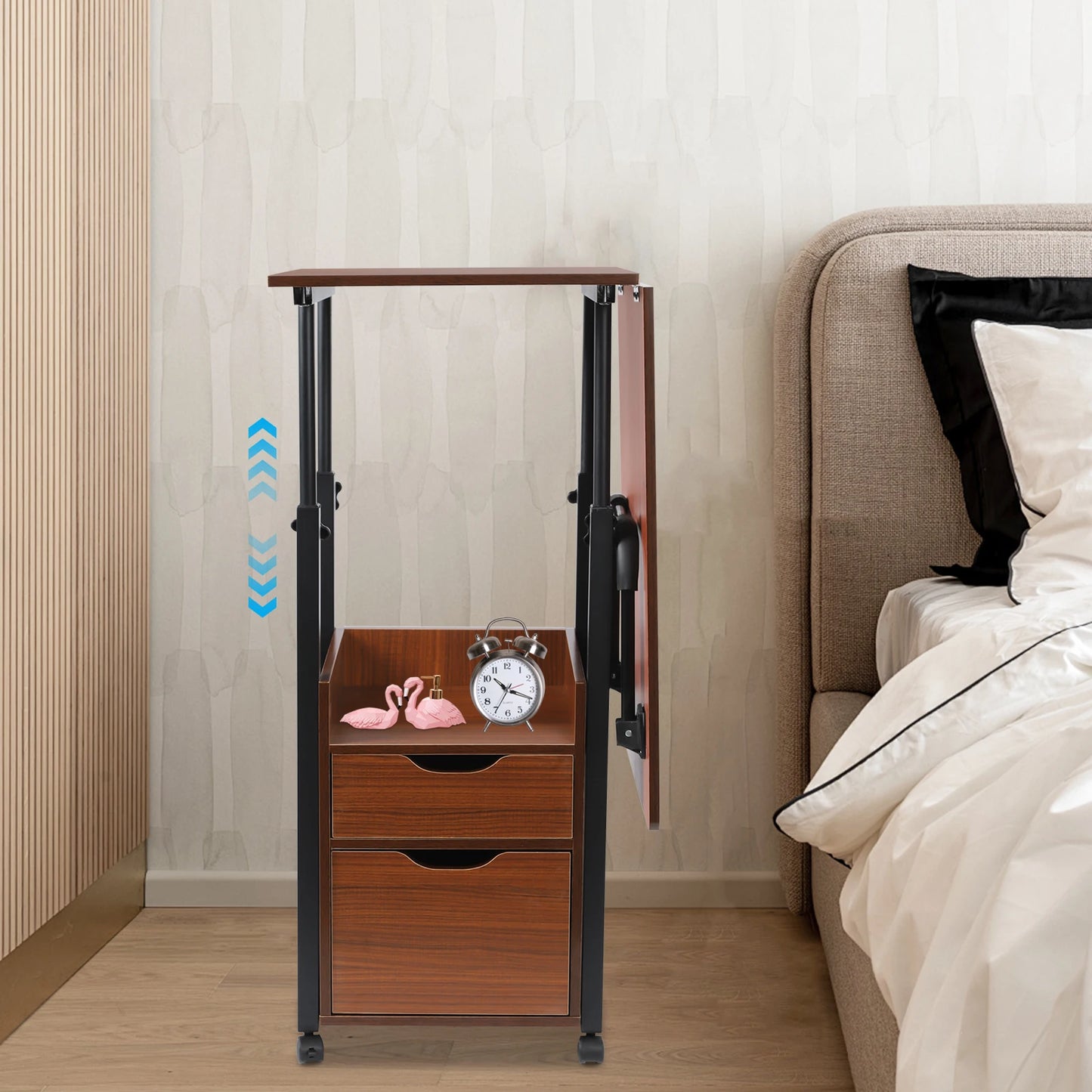 Bymaocar Foldable Laptop Desk With Wheels Bedside Height Adjustment