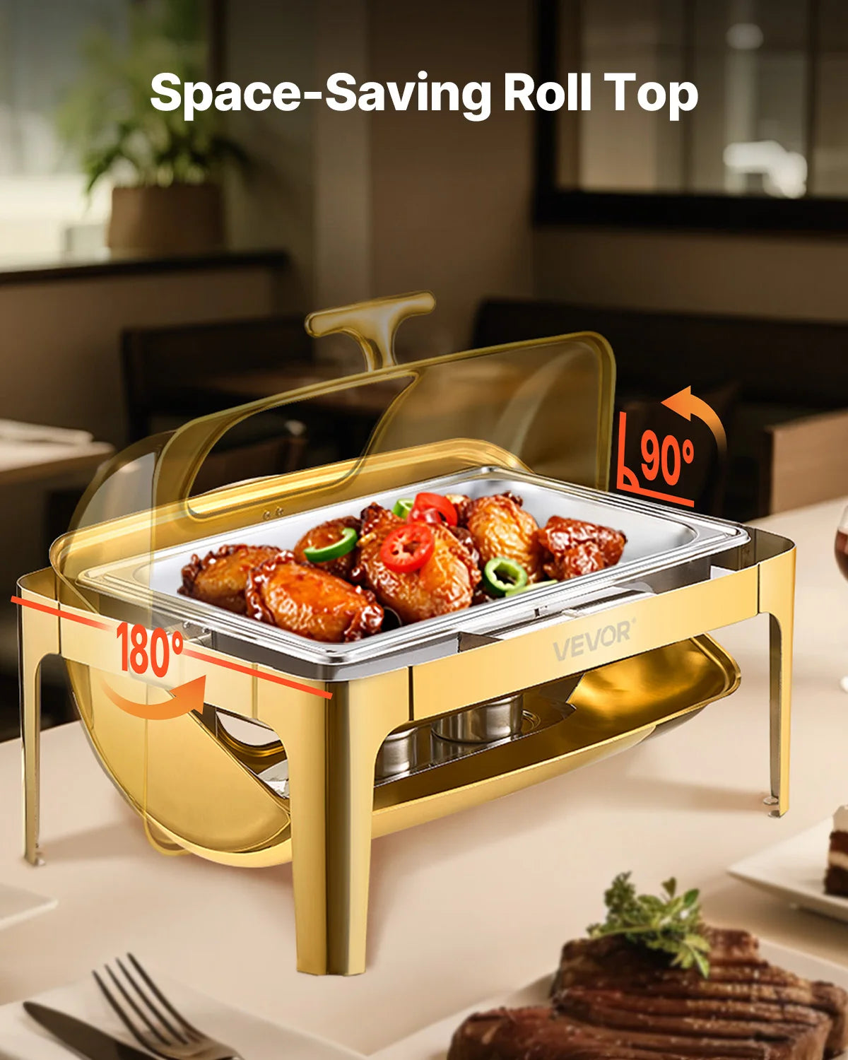 SucceBuy Stainless Steel Roll Top Chafing Dish With Visible Lid