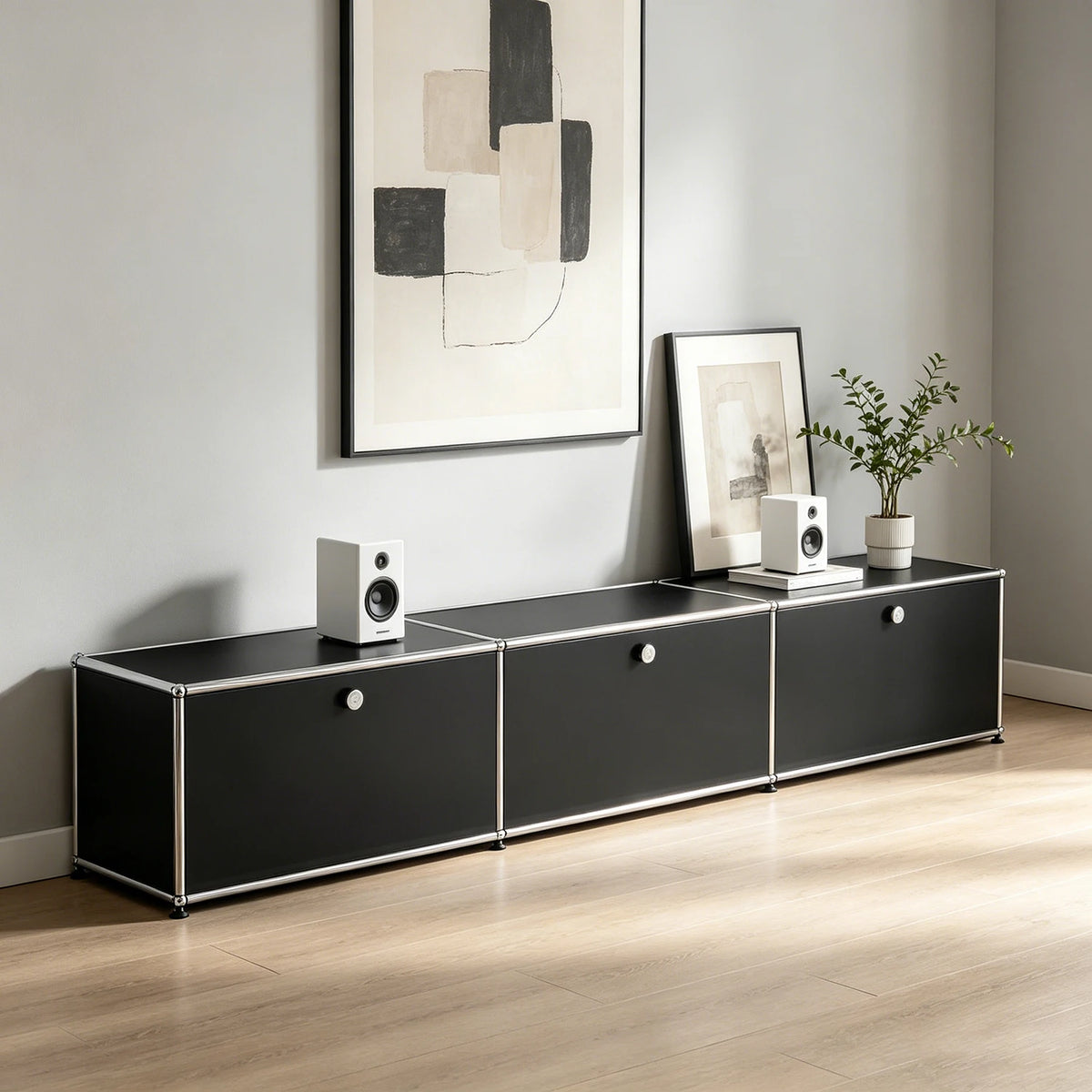 Modern Stainless Steel Media Console Cabinet With Storage