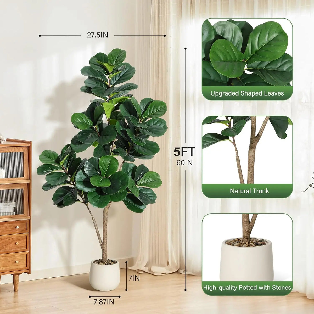 HiMISS Artificial Fiddle Leaf Fig Floor Tree For Home Decor