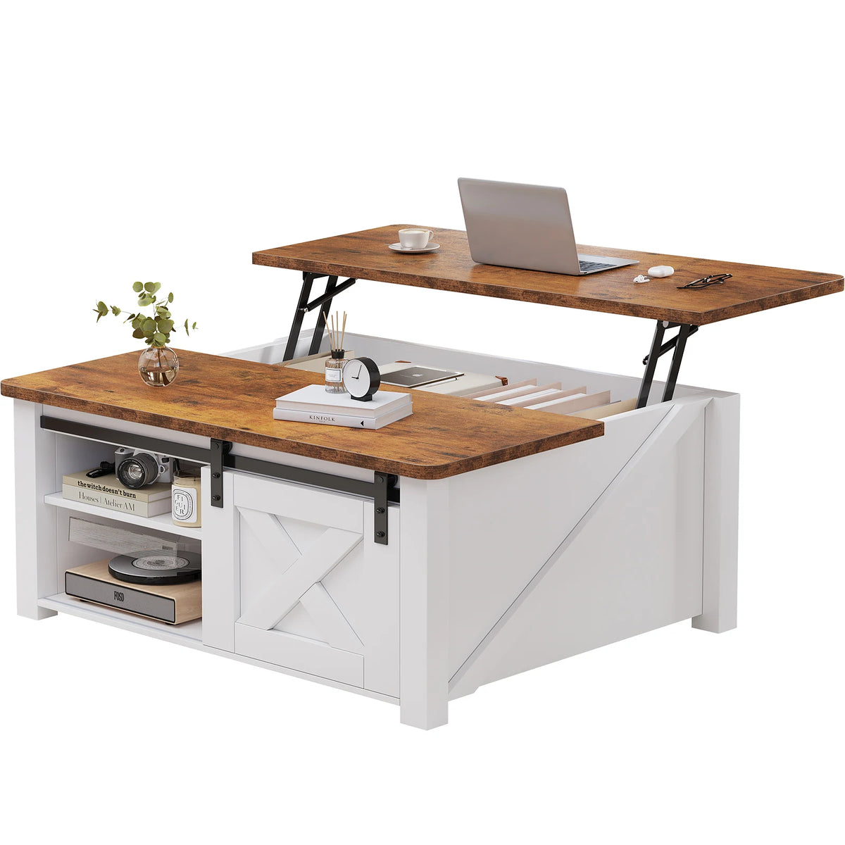 MCQ Wood Lift Top Coffee Table Square Adjustable Storage
