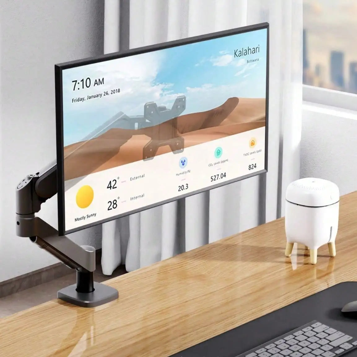Dual Monitor Gas Spring Desk Mount With Adjustable Aluminum Arms