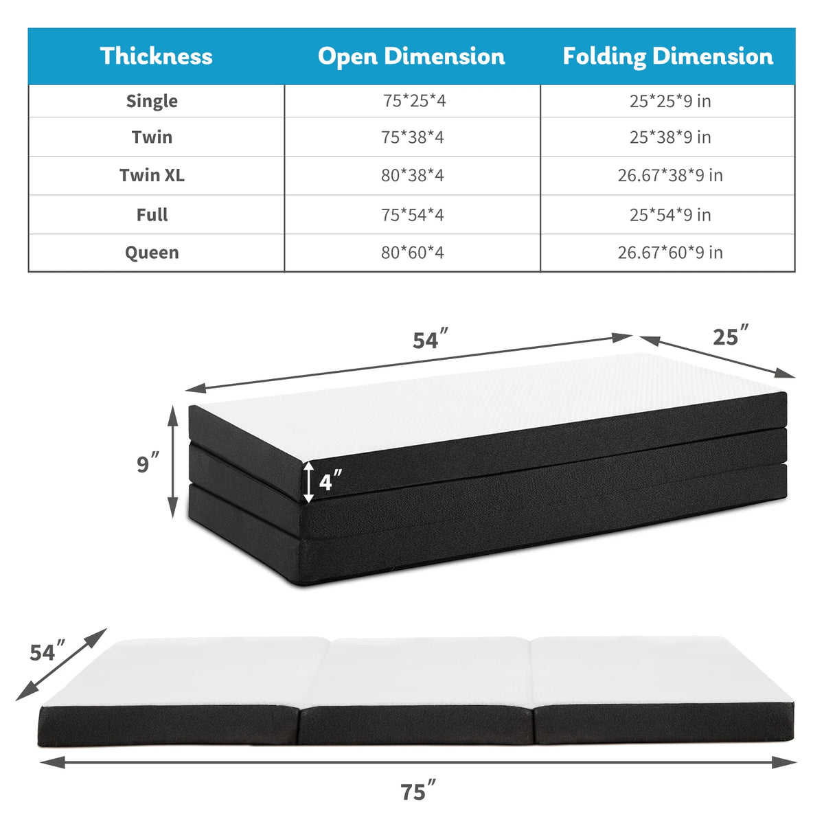 JHK Trifold Memory Foam Mattress With Washable Cover