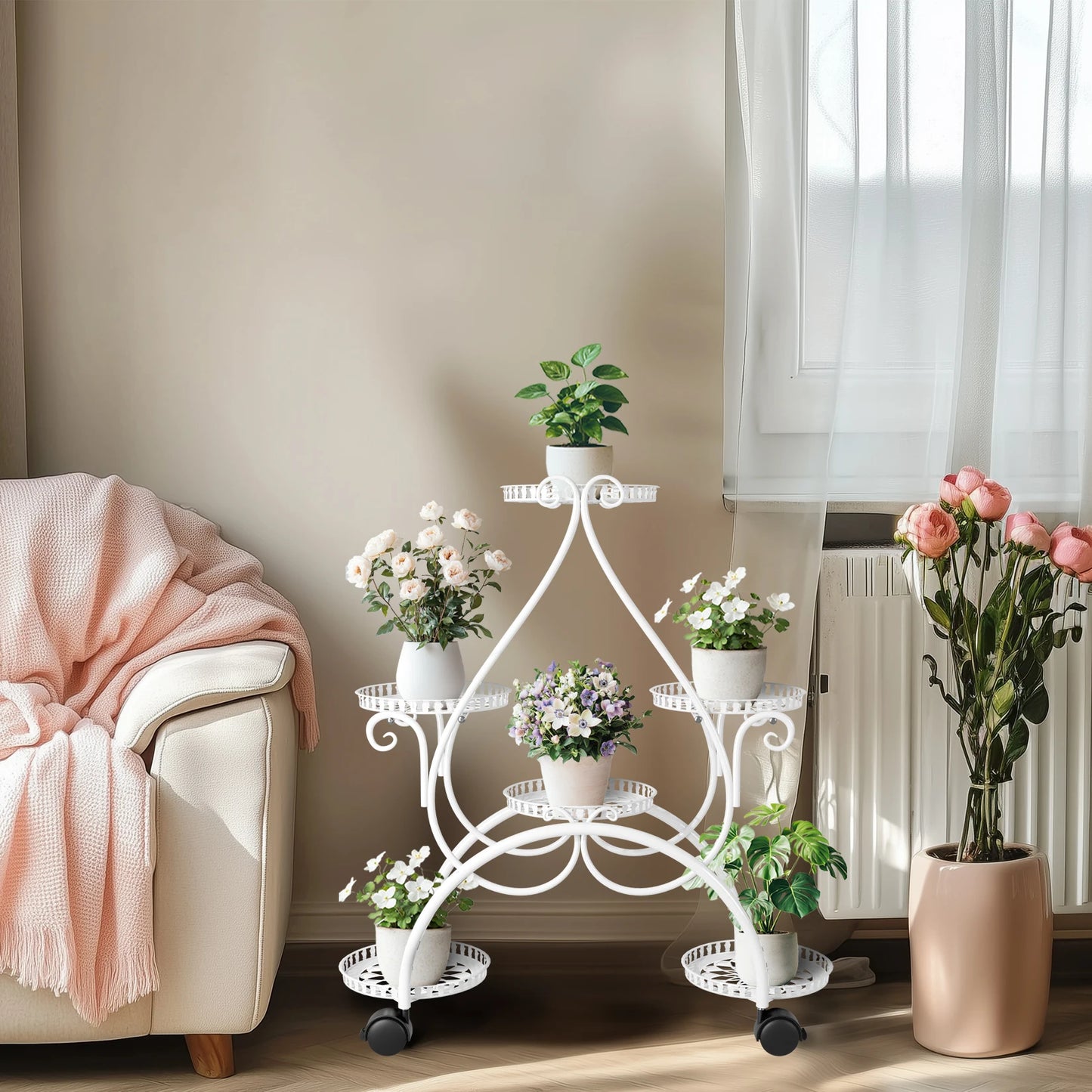 Wisfor 6-Tier Metal Flower Pot Display Stand With Rolling Wheels