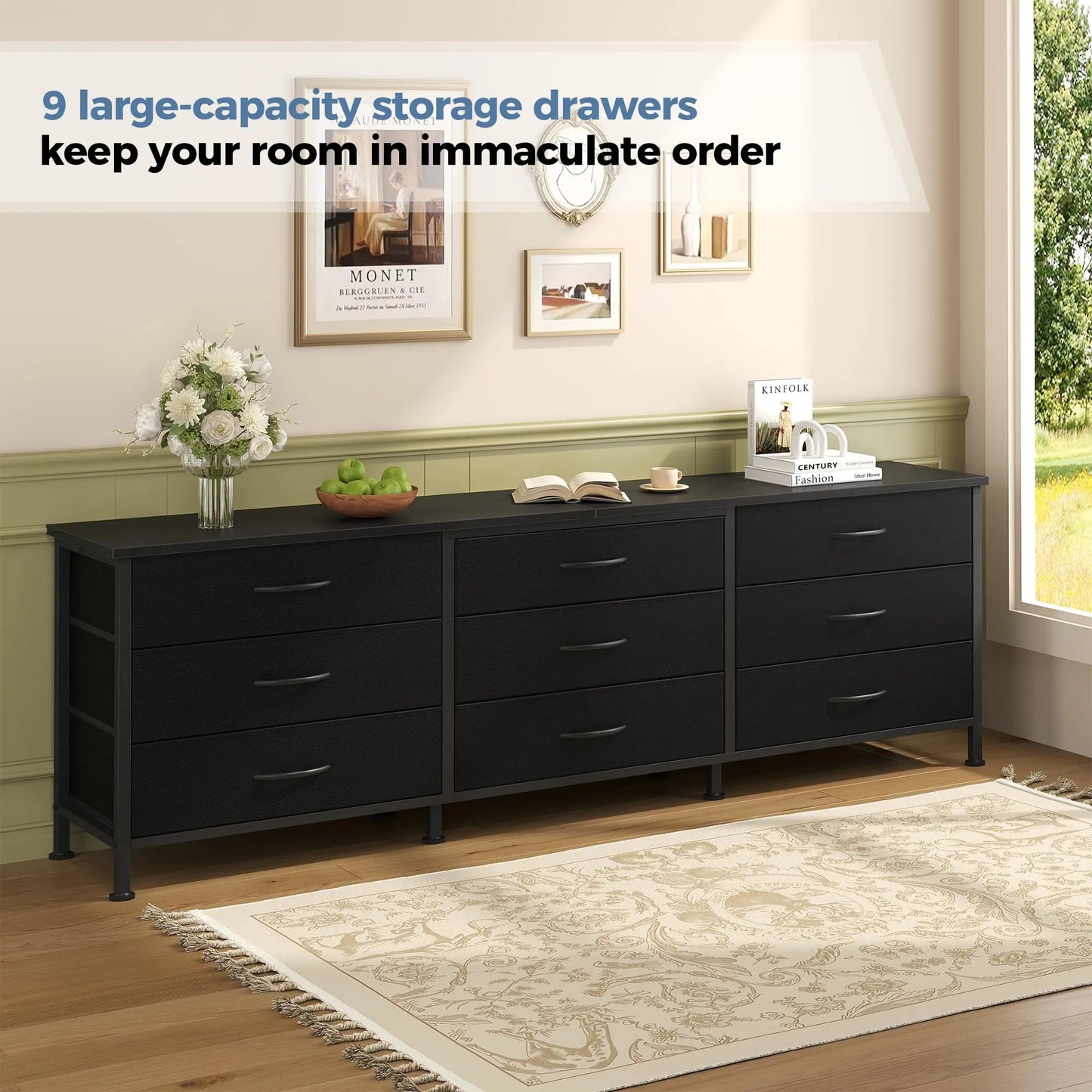 JHK Modern Living Room Cabinet With 9 Fabric Drawers