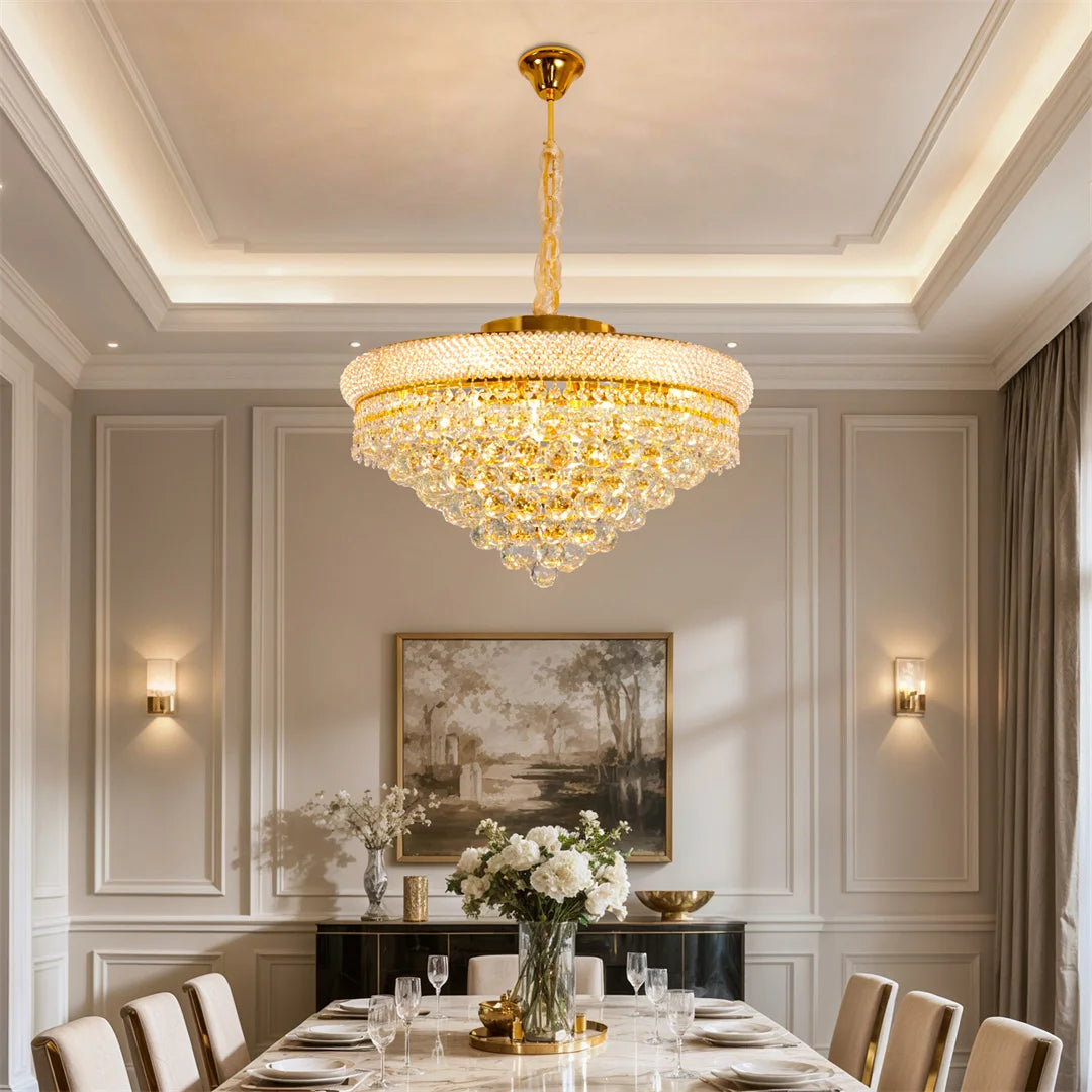 Vrygle Gold Crystal Chandelier Pendant Light With Adjustable Chain