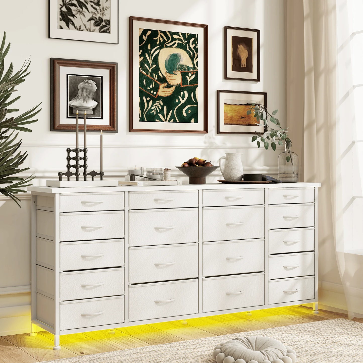 EnHomee 18-Drawer Fabric Dresser TV Stand With LED Lights