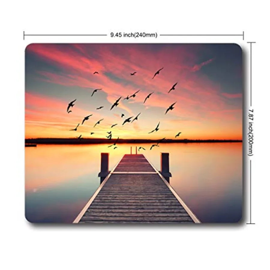 Sunset Wooden Pier Mouse Pad with Non Slip Rubber Base