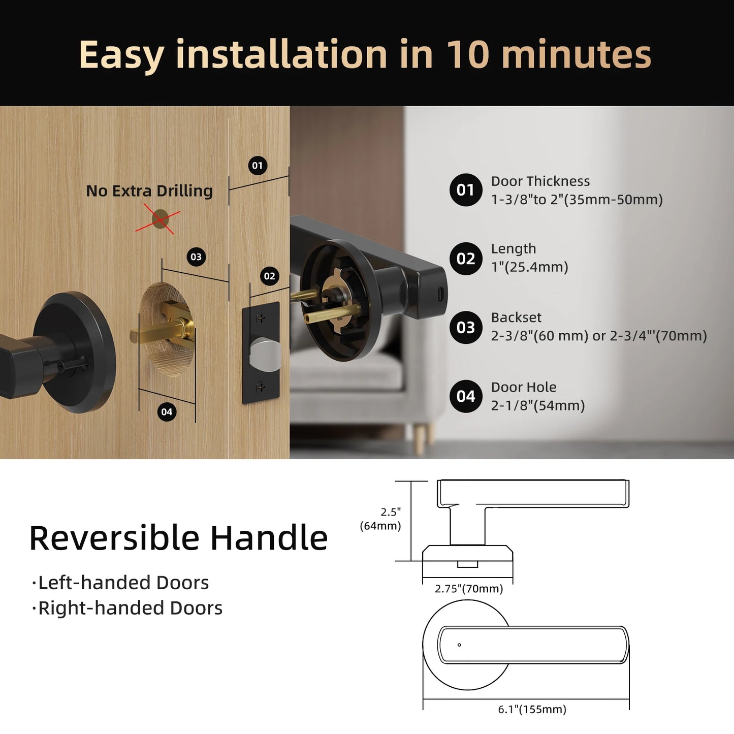 Viladepot Biometric Smart Lock With Fingerprint And Bluetooth App Control