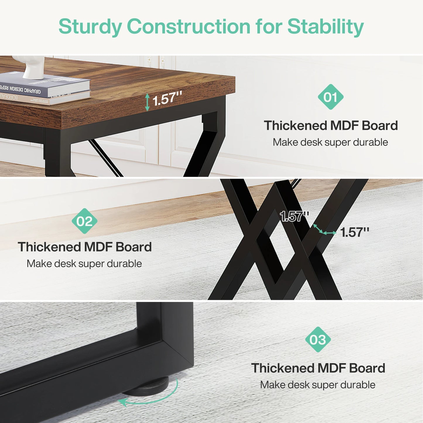 Tribesigns Industrial Executive Desk With Thick Tabletop And Metal Frame