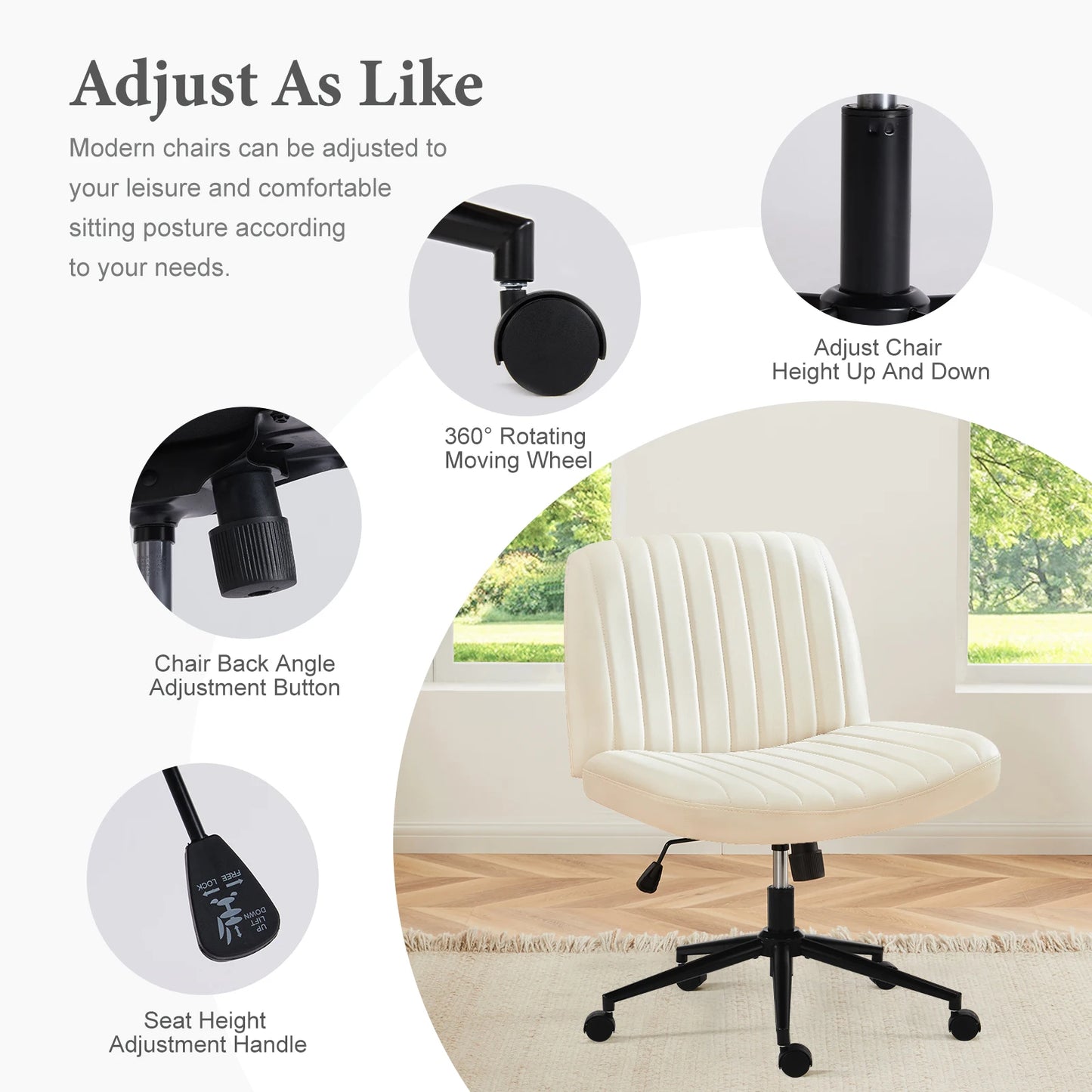 JHK Armless Swivel Office Chair With Wheels PU Leather