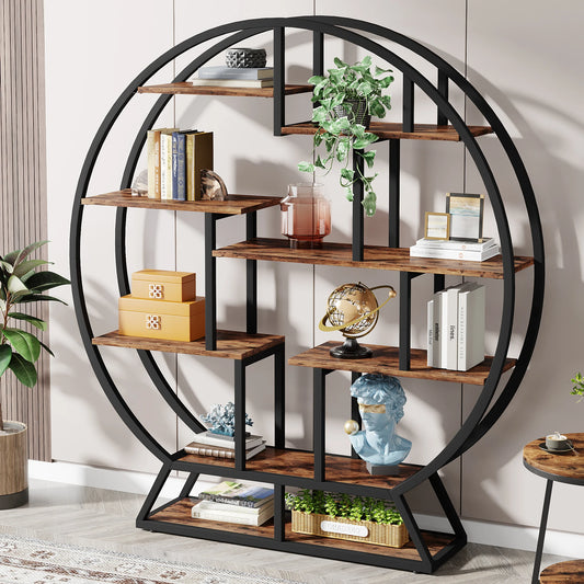 Tribesigns Round Industrial Wood Etagere Bookshelf Five Tier