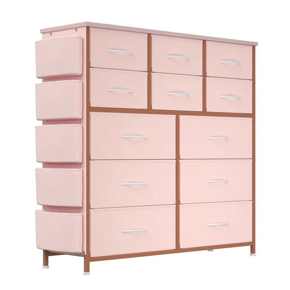 12 Drawer Fabric Dresser Wooden Top Steel Frame Storage Organizer