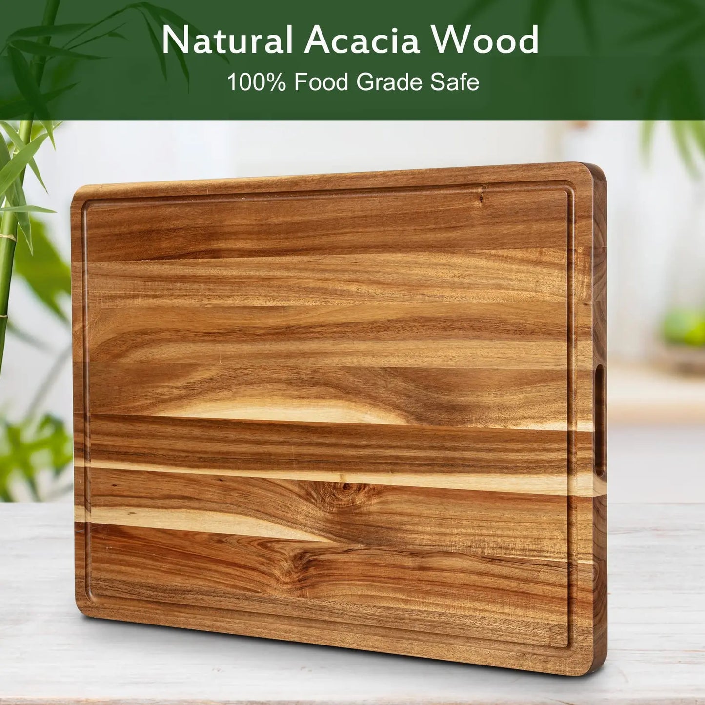 Acacia Wood Cutting Board With Handle And Juice Groove For Kitchen