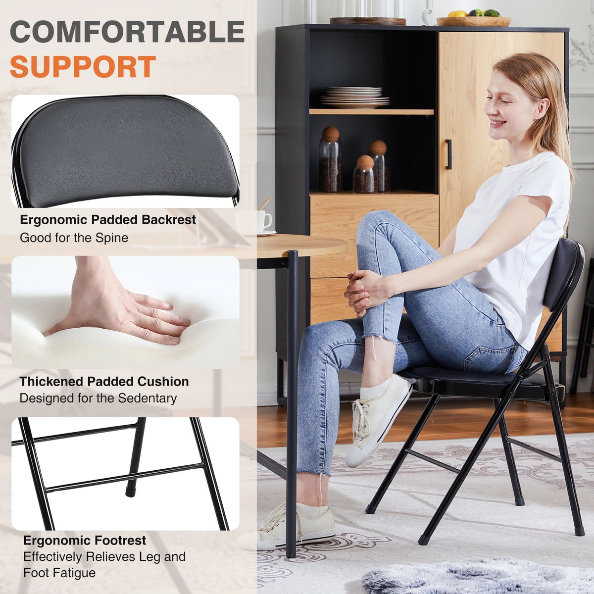 JHK Padded Faux Leather Folding Dining Chairs For Home