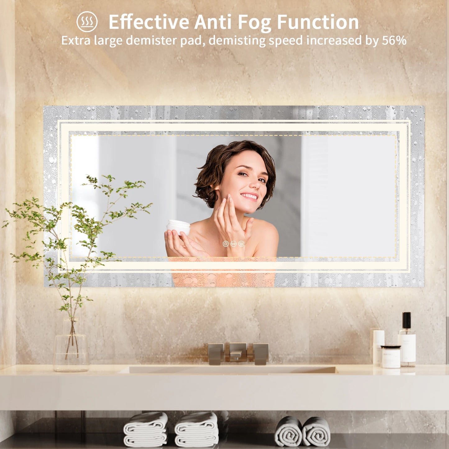 Led Bathroom Mirror With Front And Back Lighting Wall Mount