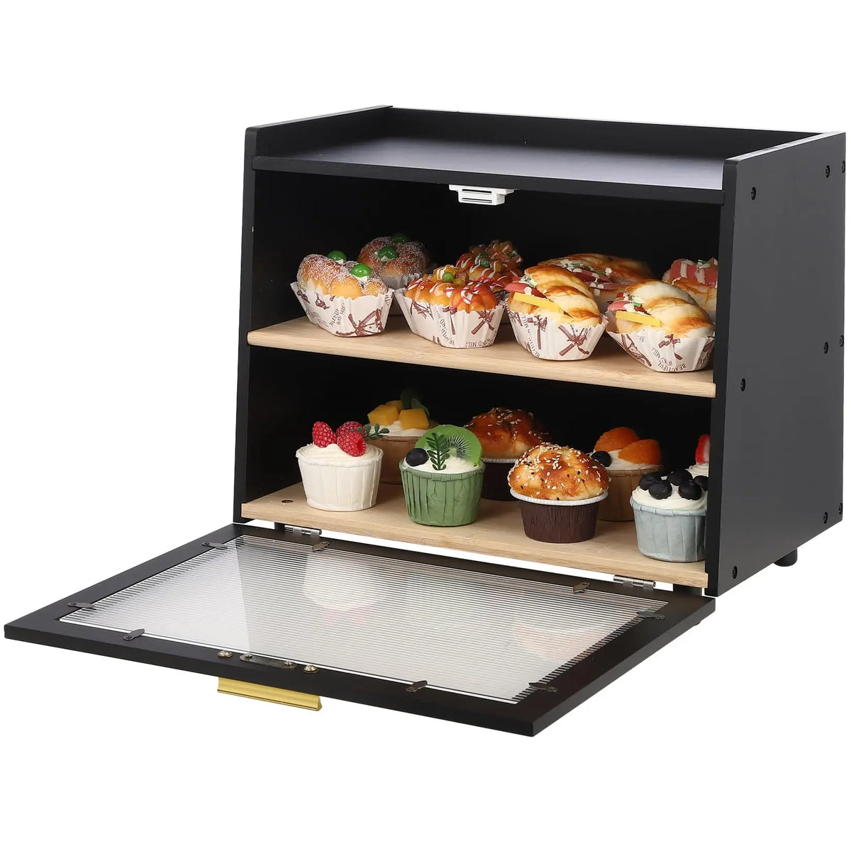 Studyset Double Layer Bamboo Bread Box for Kitchen Counter
