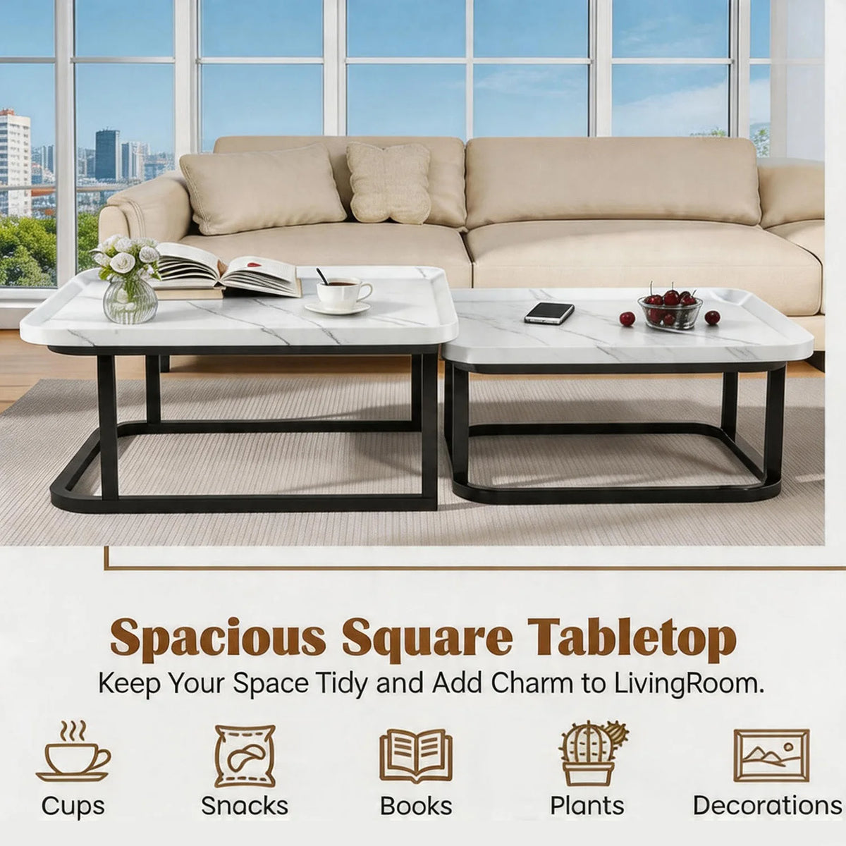 Himiss Fluted Square Nesting Coffee Side Table Set Of Two