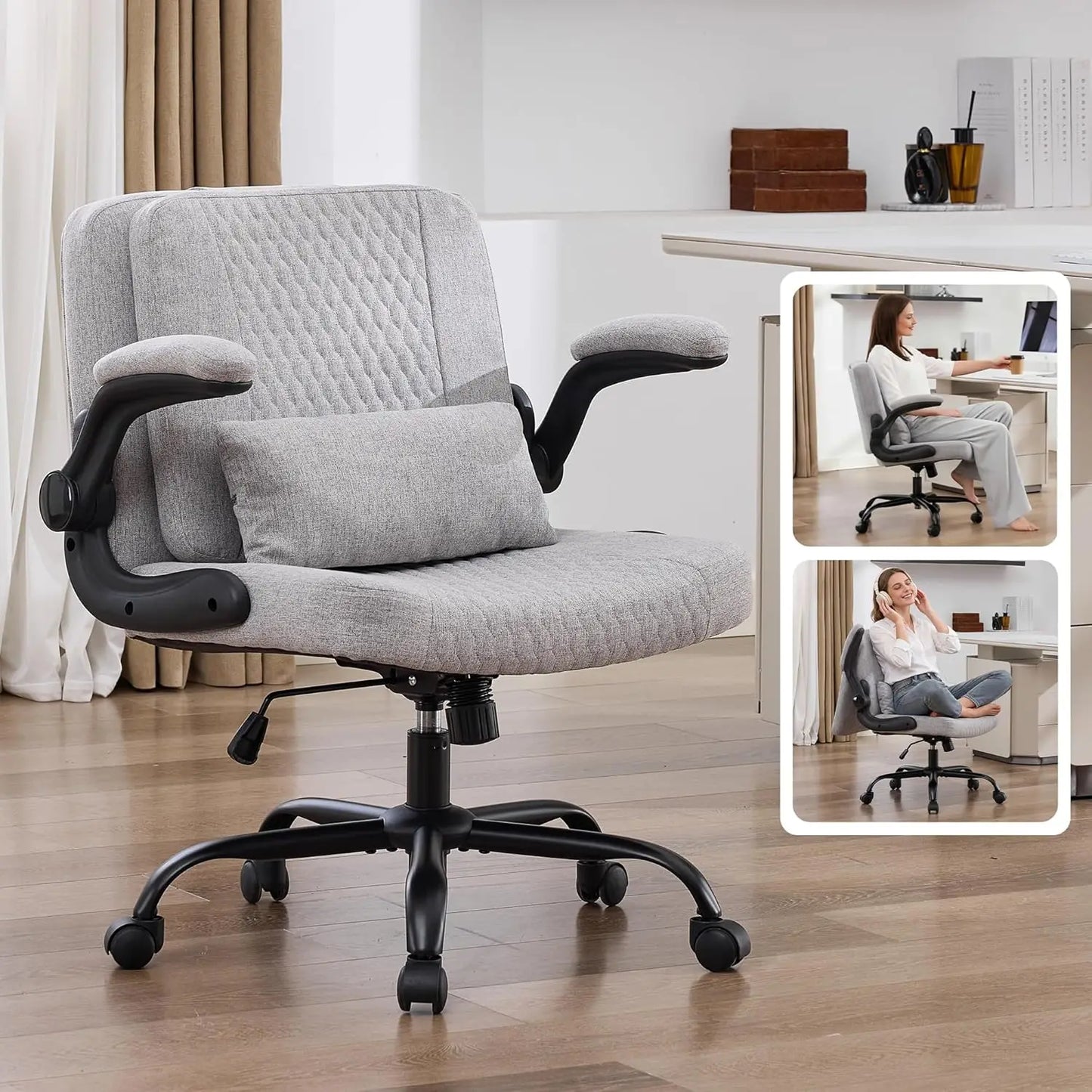 TCGBKAF Ergonomic Office Chair With Flip Backrest And PU Leather Arms