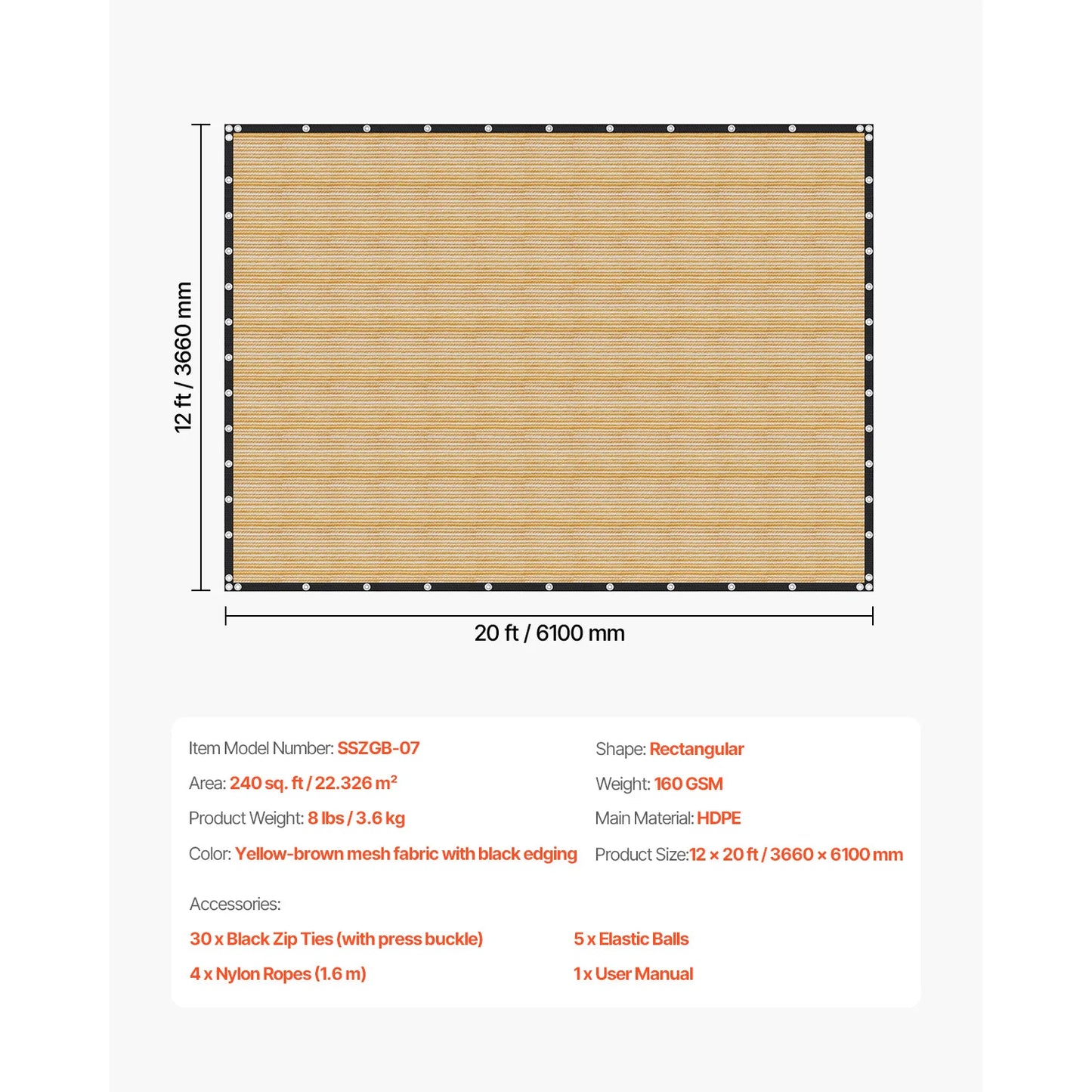 SucceBuy Ninety Percent Shade Cloth 140 GSM Canopy For Pergola