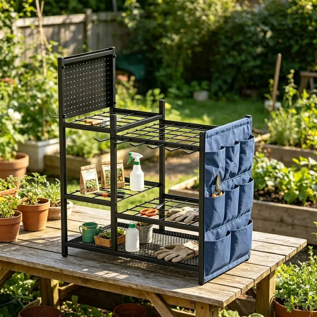 Freestanding Heavy Duty Metal Garden Garage Tool Storage Rack