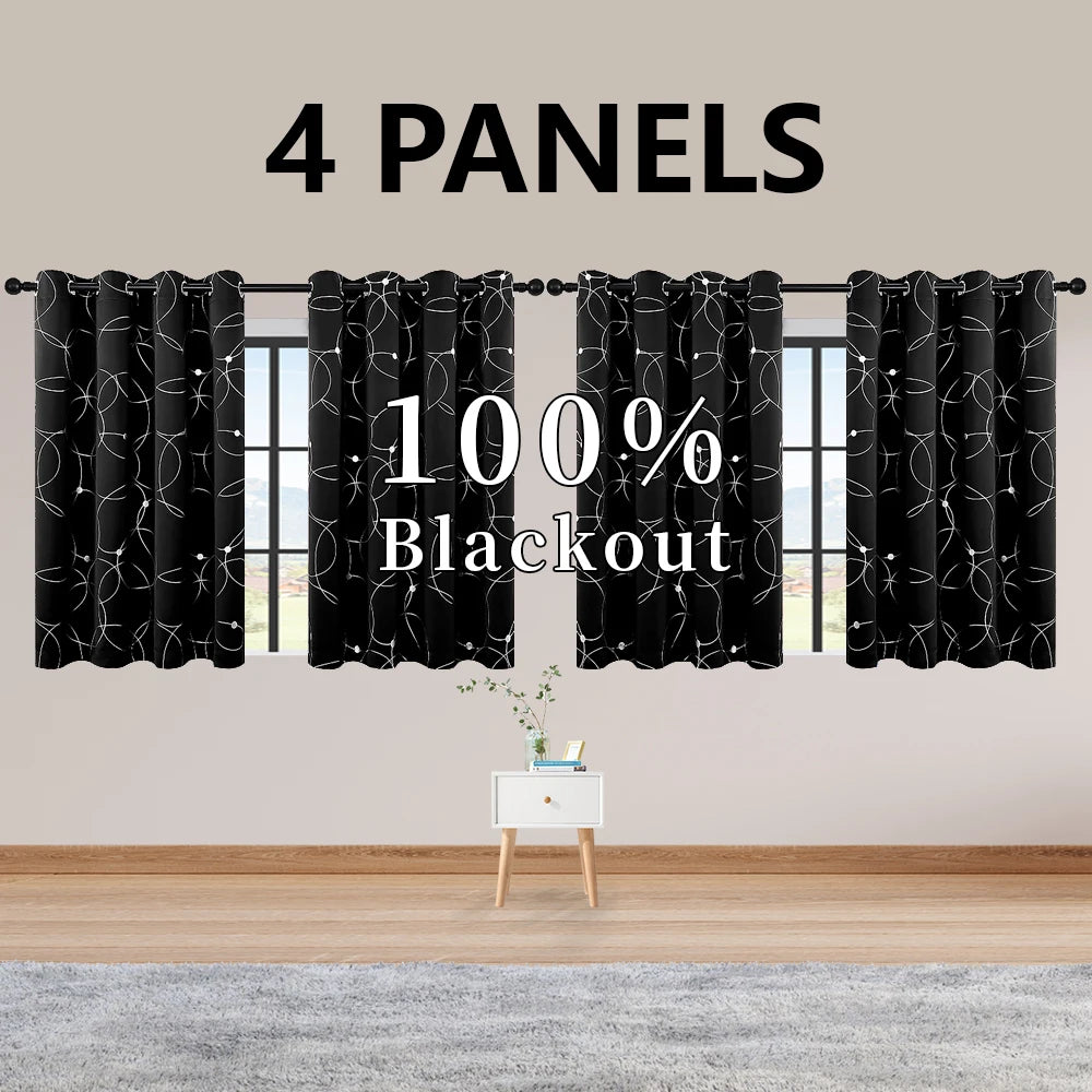 4-Pack Blackout Curtain Panels With Foil Circle Dot Print