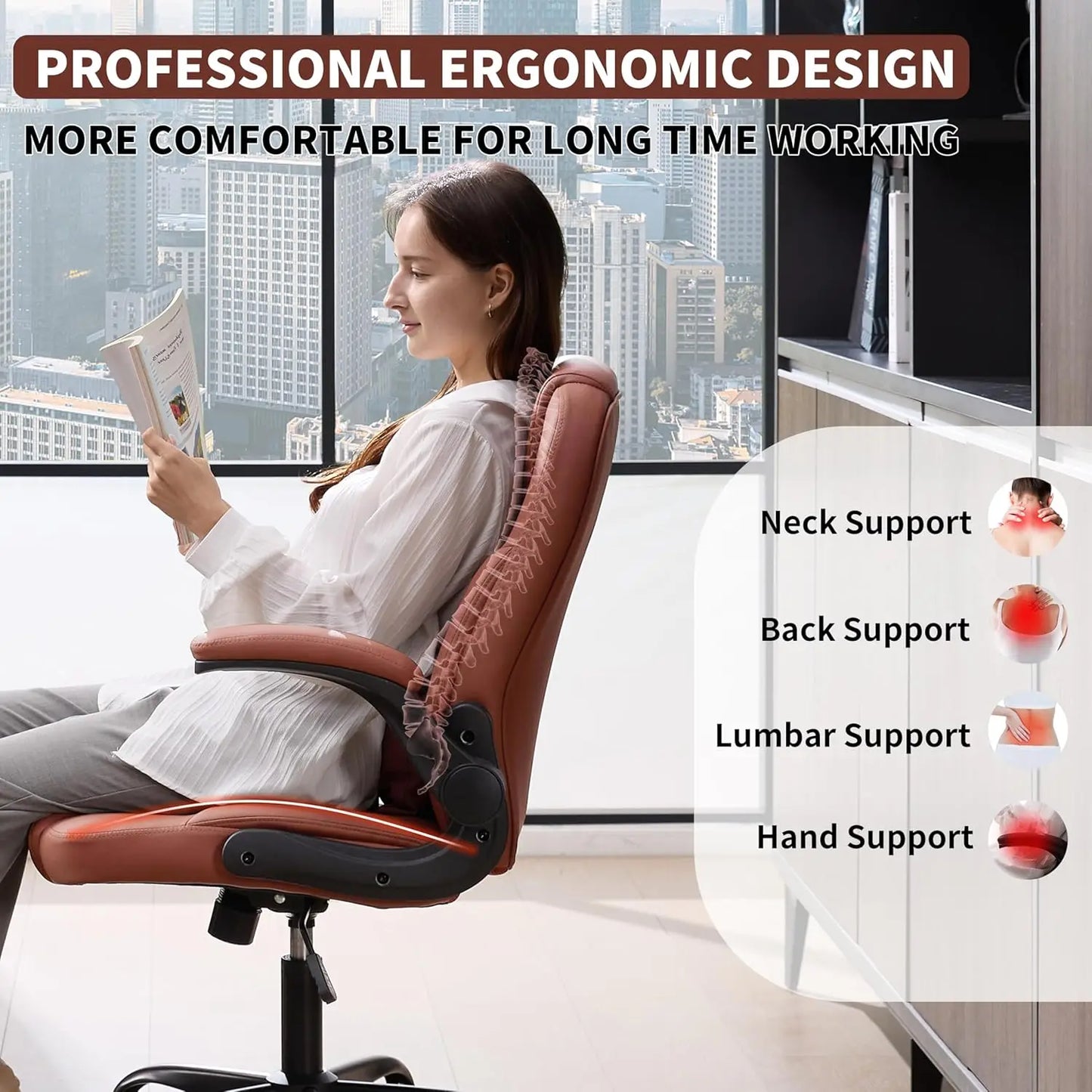 Executive PU Leather Office Chair With Wheels 360 Swivel Ergonomic